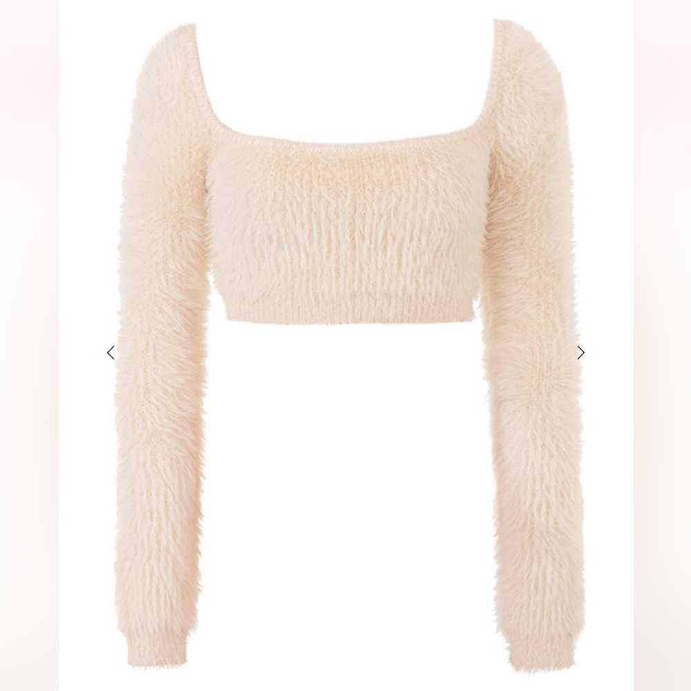 Cream Fuzzy Women's Crop Top